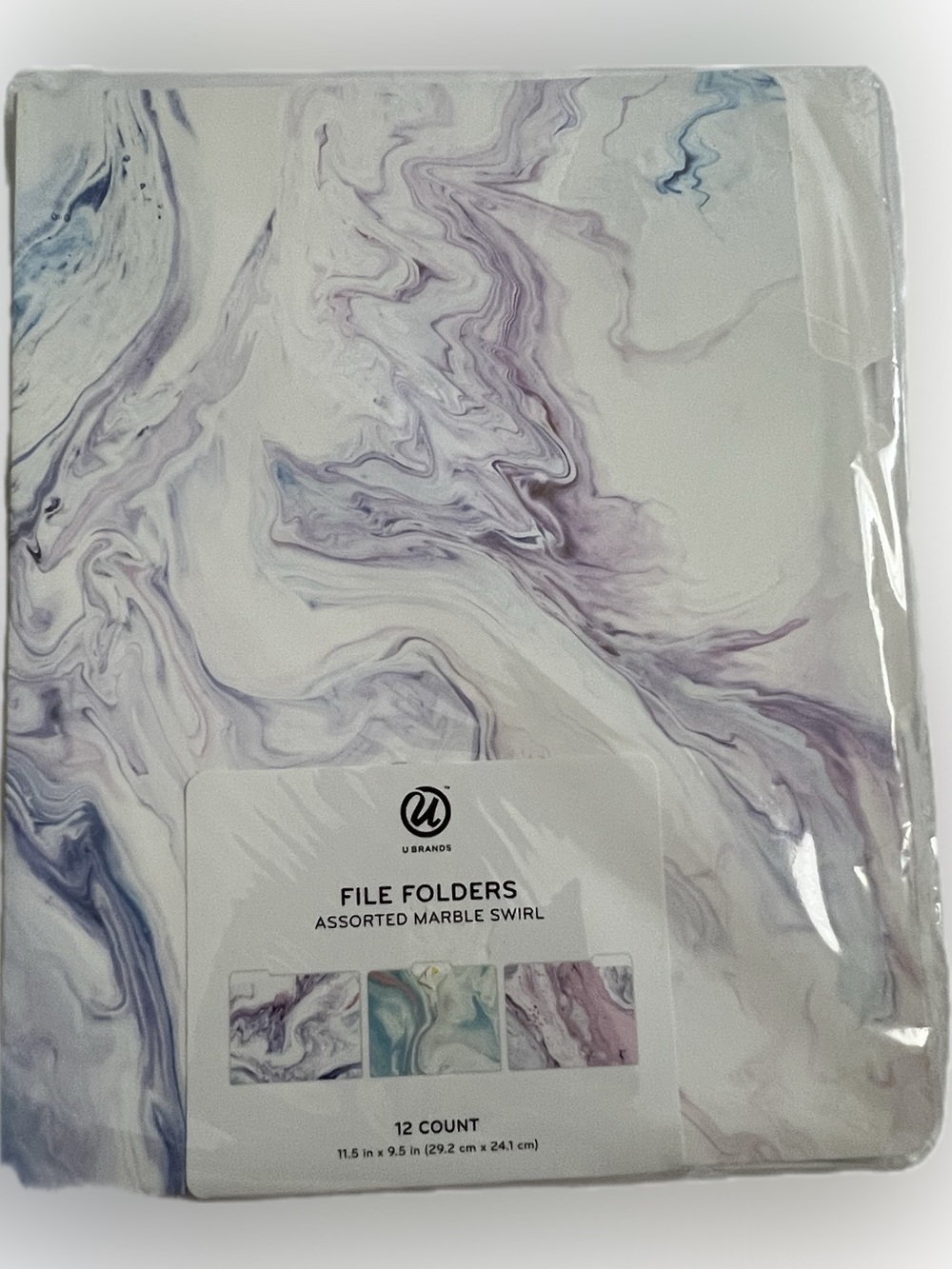 🔴New U Brands Fashion Assorted Marble Swirl File Folders 1/3 Cut Tab 12 Count